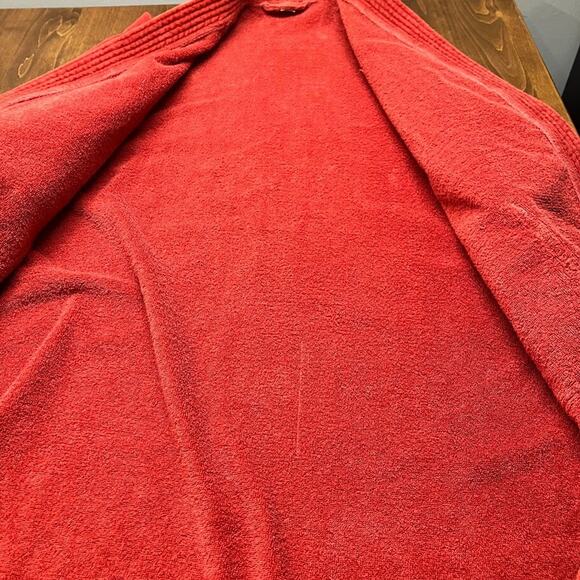 VTG State O Maine Red Terry Cloth Bathrobe 100% Cotton Heavyweight One Size - Picture 9 of 16
